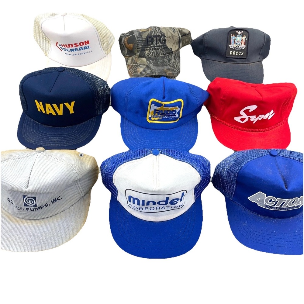 Vintage Trucker Hat Cap Lot Snap Back 80s 90s USA Advertising Logos Mesh‎ CD3